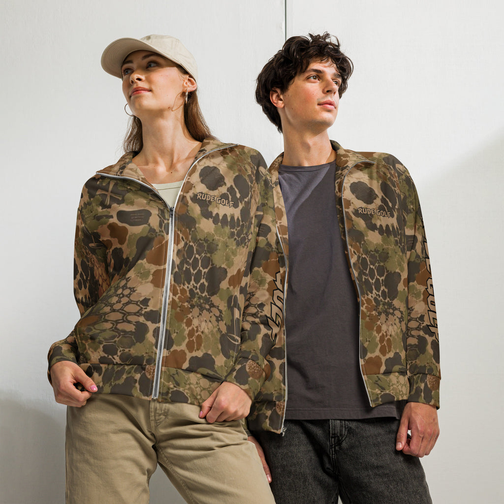 SO RUDE — Hex Skull Camo Track Jacket — front view