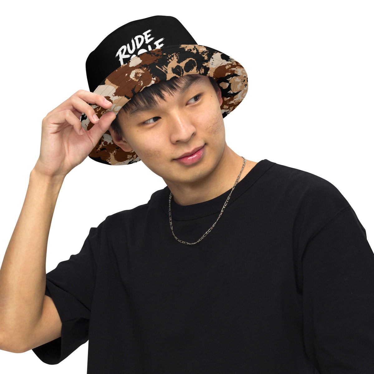 DOUBLE TROUBLE — Reversible Skull Camo Bucket Hat — front view
