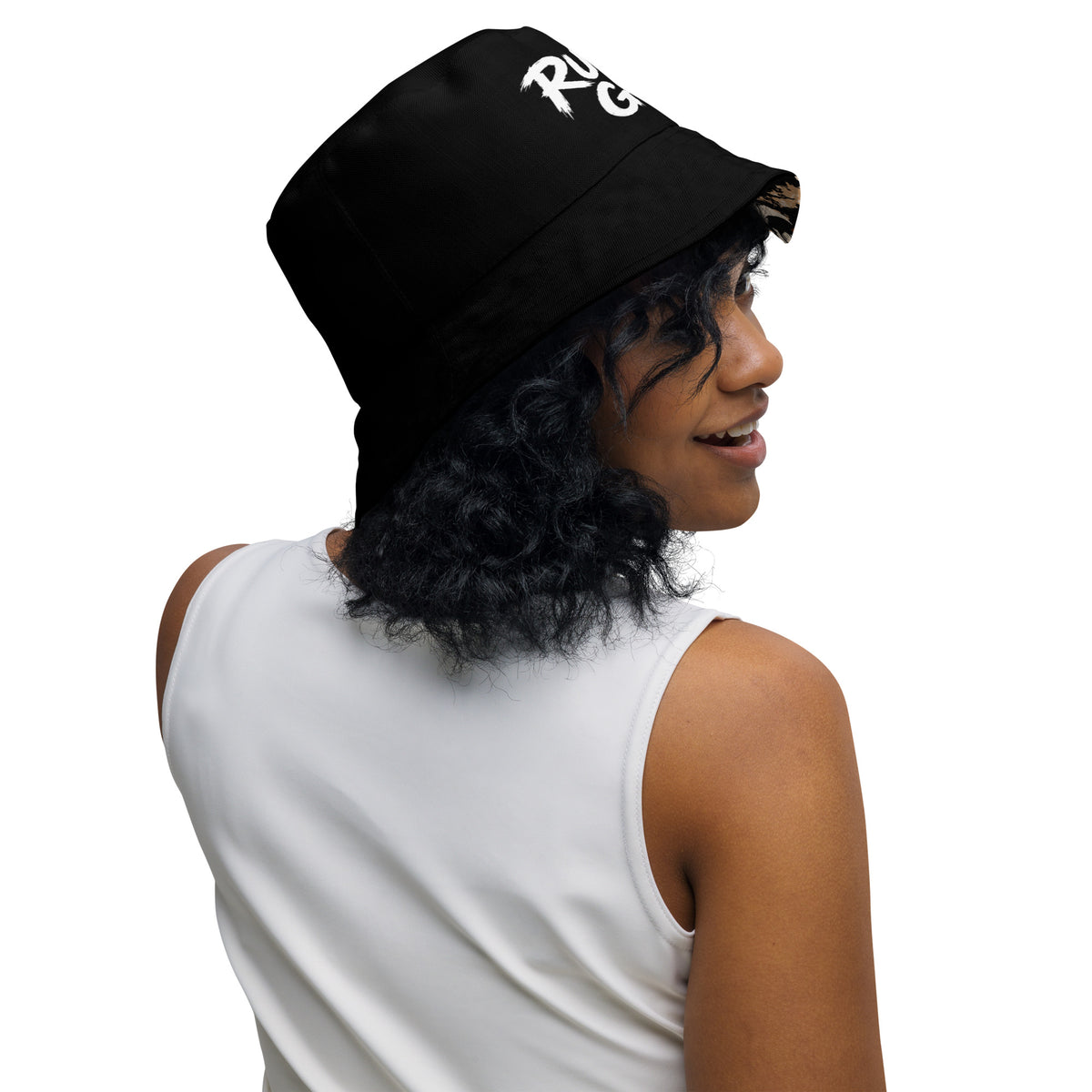 DOUBLE TROUBLE — Reversible Skull Camo Bucket Hat — right side view