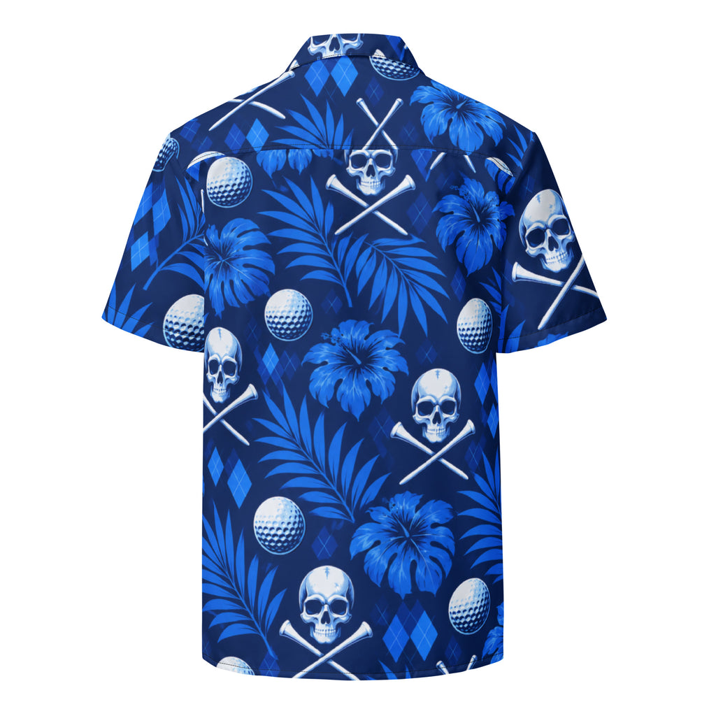 BLUE REAPER — Skull Hawaiian Golf Shirt — back view