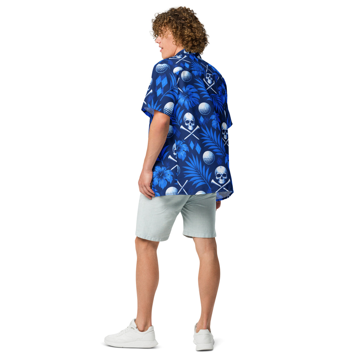 BLUE REAPER — Skull Hawaiian Golf Shirt — back view