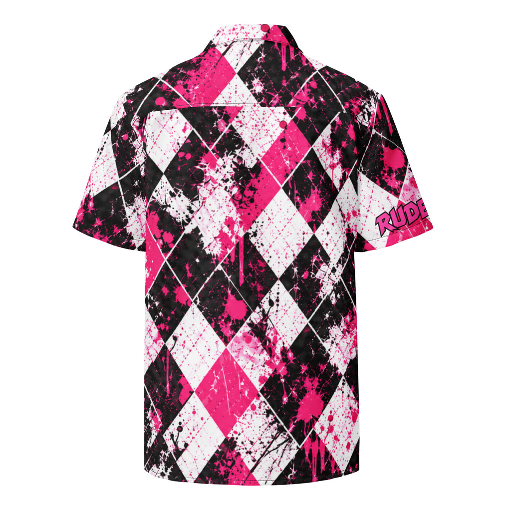 PINK SLIP — Pink Argyle Golf Button-Up — back view