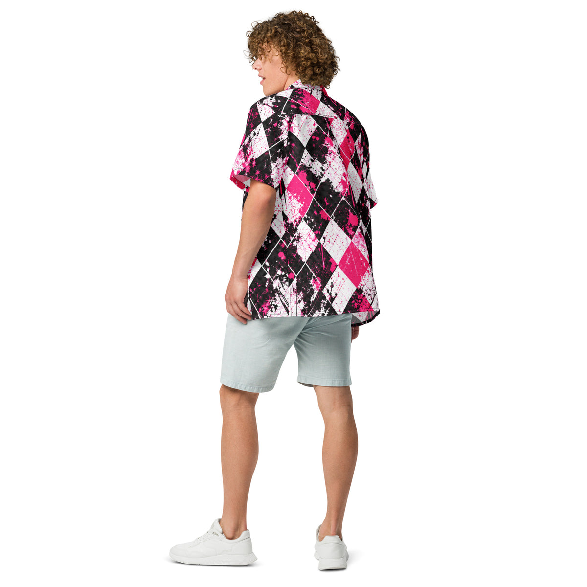 PINK SLIP — Pink Argyle Golf Button-Up — back view