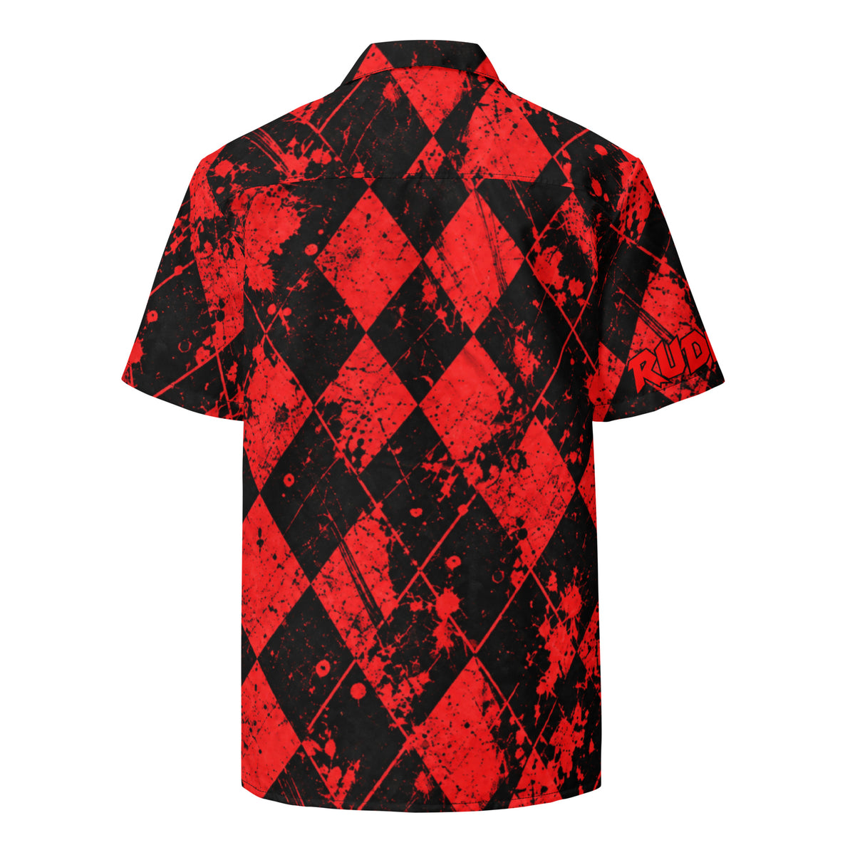 BLOOD IN THE WATER Black & Red Argyle Golf Shirt Unisex button shirt — back view