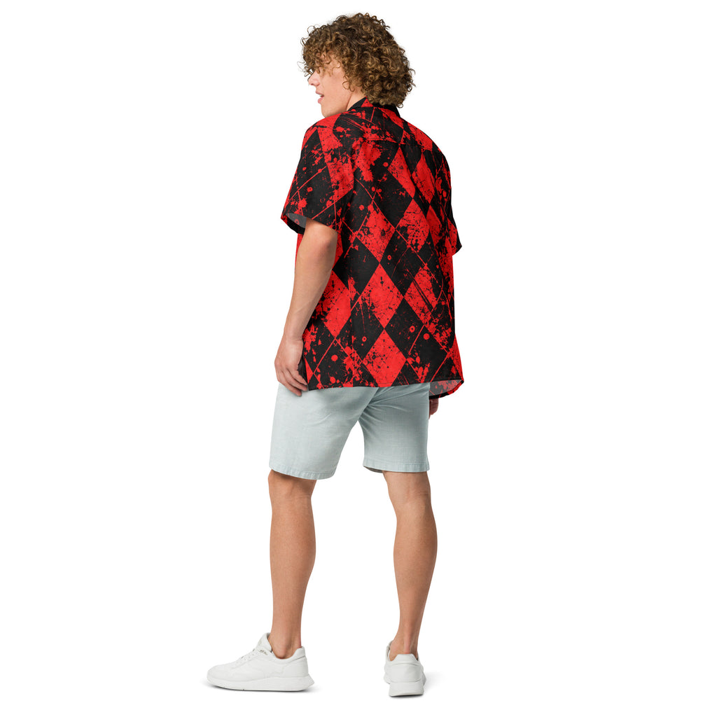 BLOOD IN THE WATER Black & Red Argyle Golf Shirt Unisex button shirt — back view