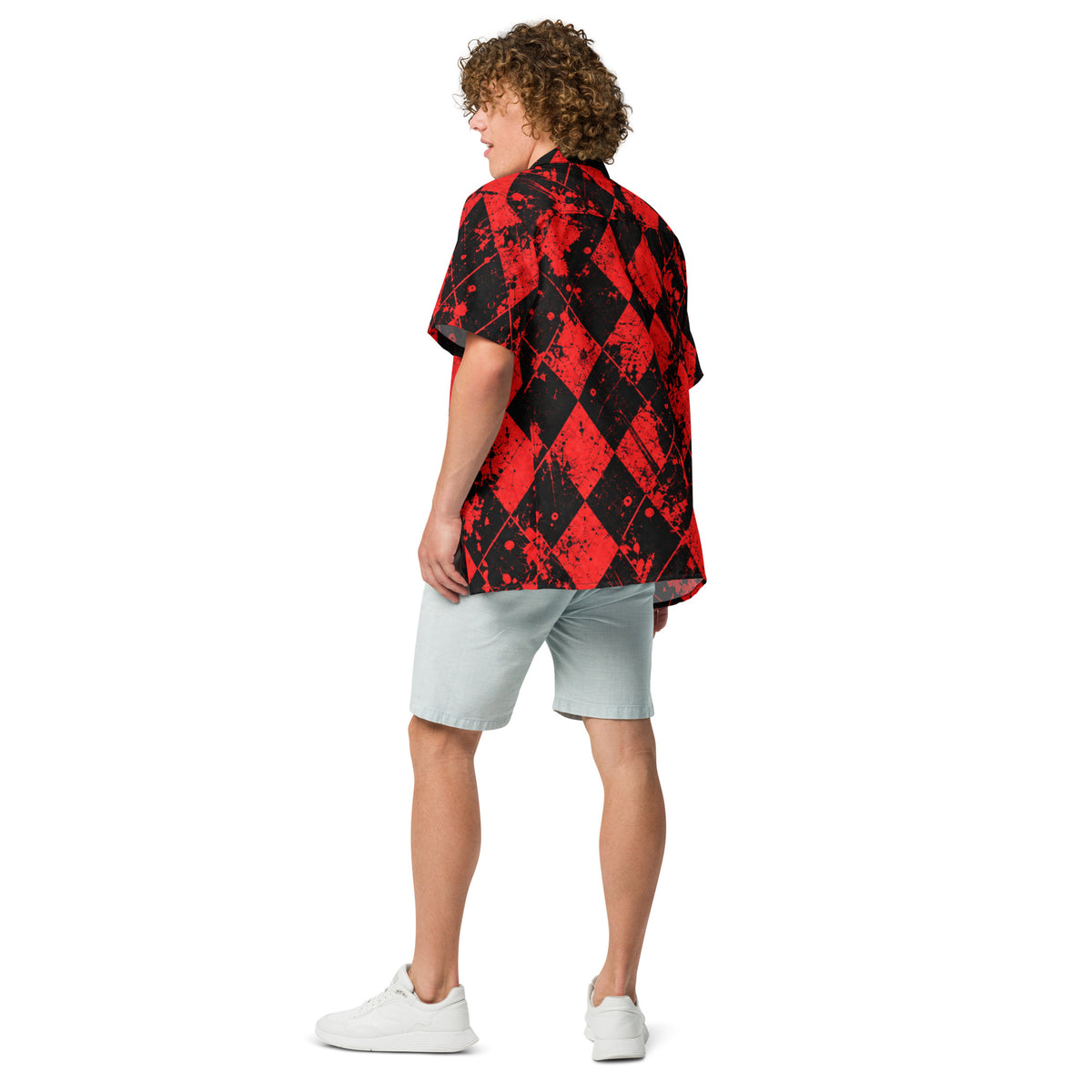 BLOOD IN THE WATER Black & Red Argyle Golf Shirt Unisex button shirt — back view