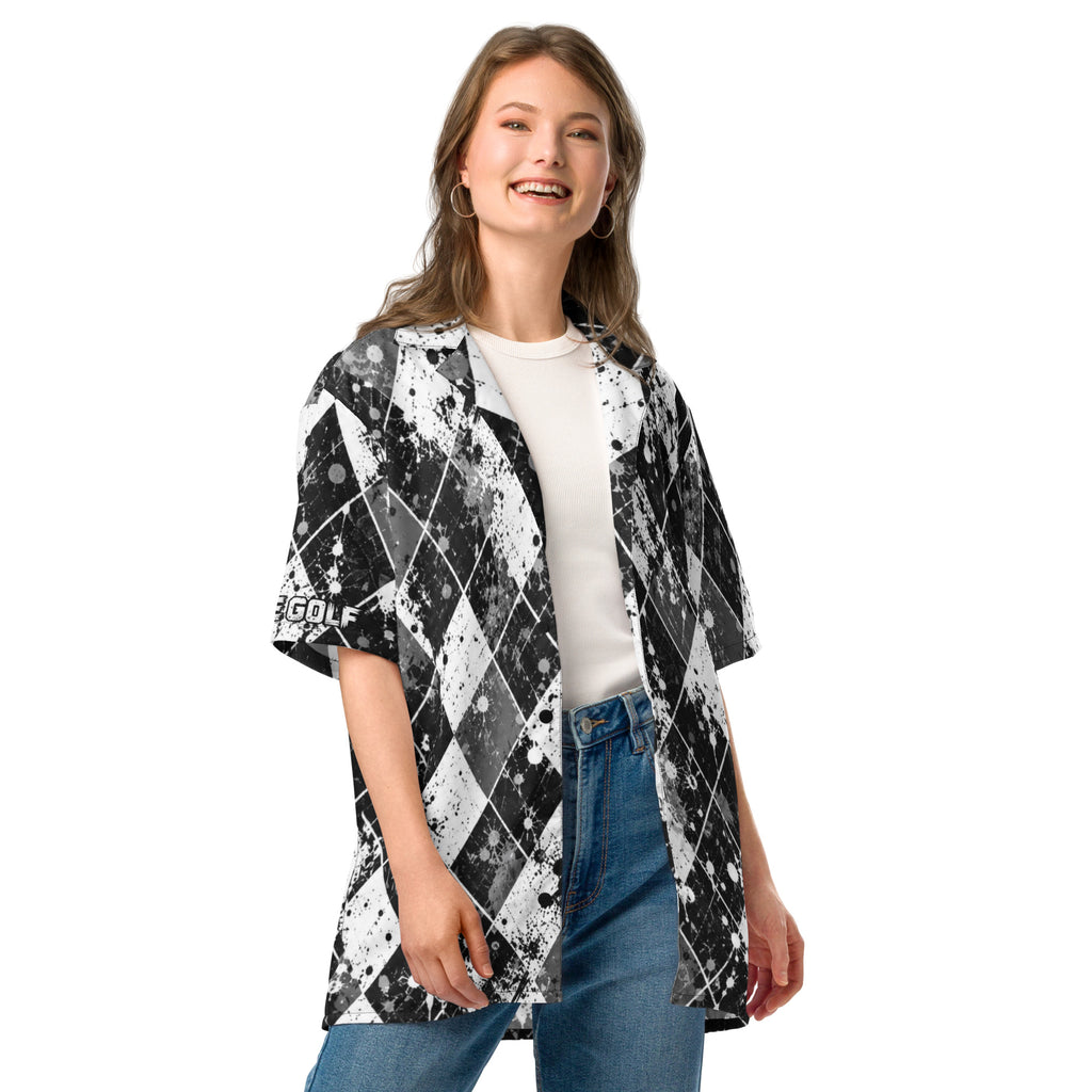 BLACK EYE ARGYLE — Distressed Golf Button-Up — front view