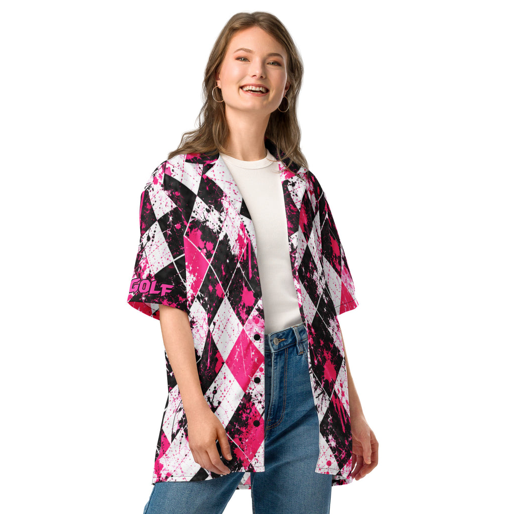 PINK SLIP — Pink Argyle Golf Button-Up — front view