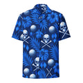 BLUE REAPER — Skull Hawaiian Golf Shirt — front view