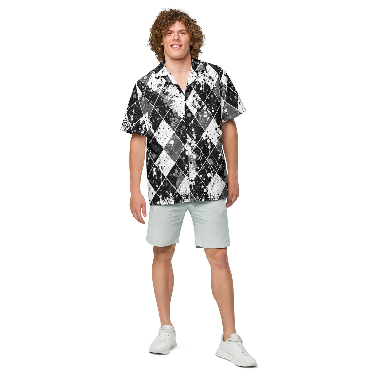 BLACK EYE ARGYLE — Distressed Golf Button-Up — front view