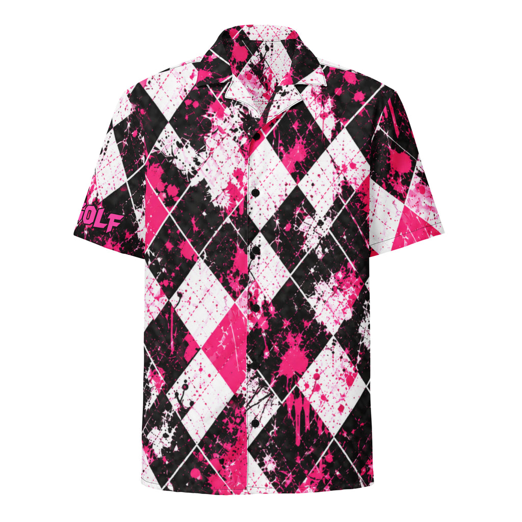 PINK SLIP — Pink Argyle Golf Button-Up — front view