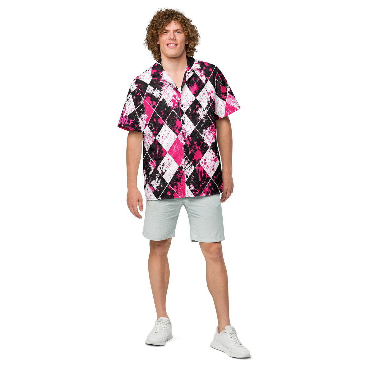 PINK SLIP — Pink Argyle Golf Button-Up — front view