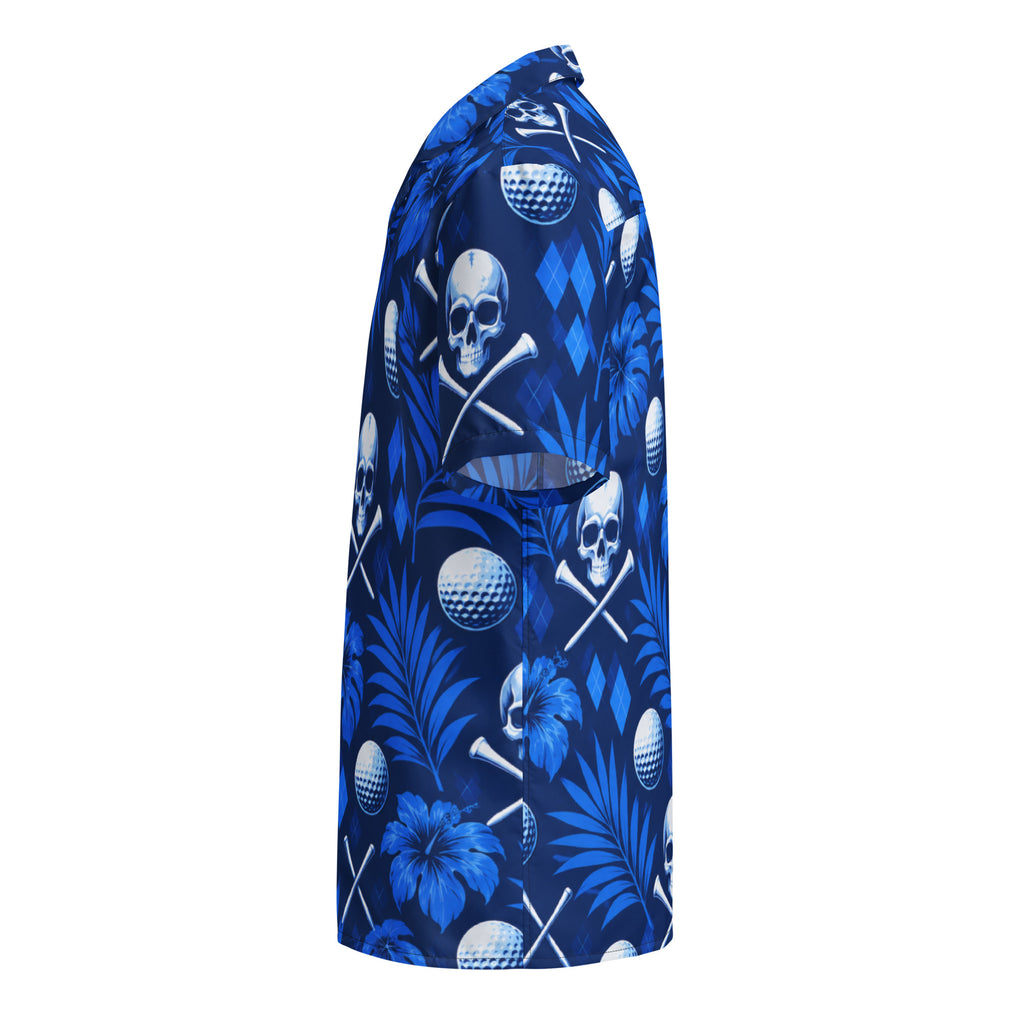 BLUE REAPER — Skull Hawaiian Golf Shirt — left side view