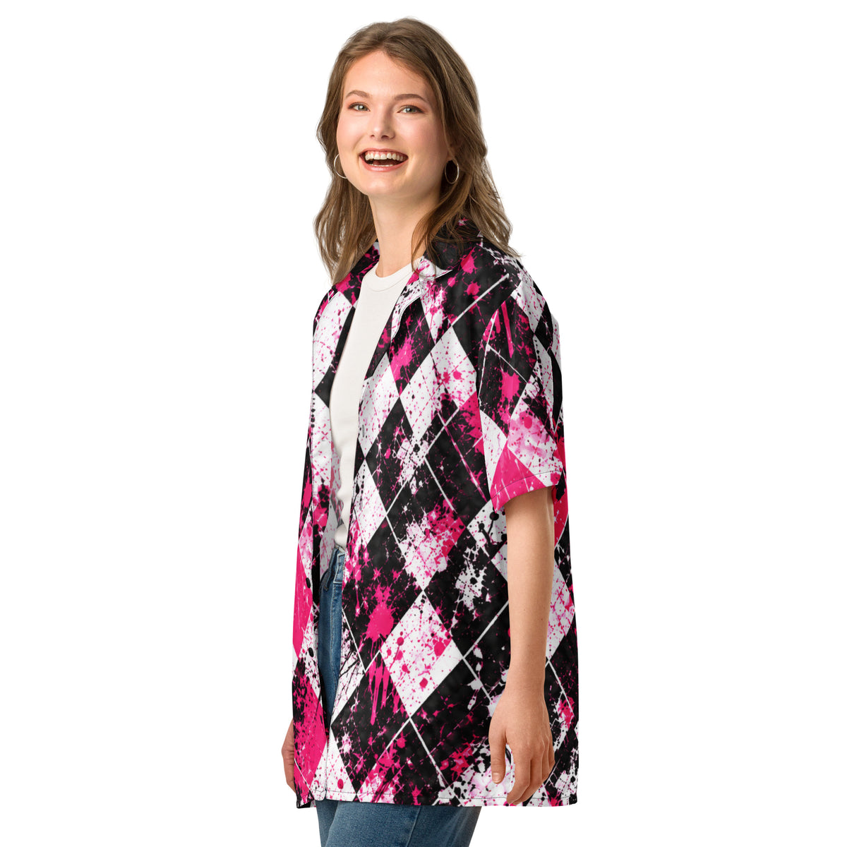 PINK SLIP — Pink Argyle Golf Button-Up — left front view