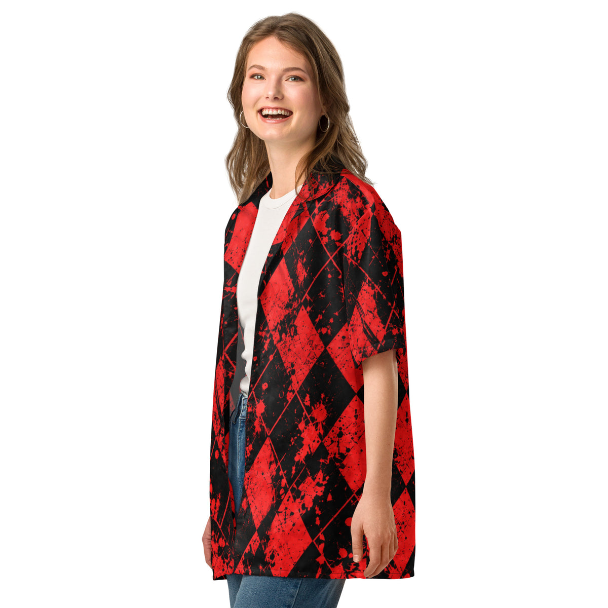 BLOOD IN THE WATER Black & Red Argyle Golf Shirt Unisex button shirt — left front view