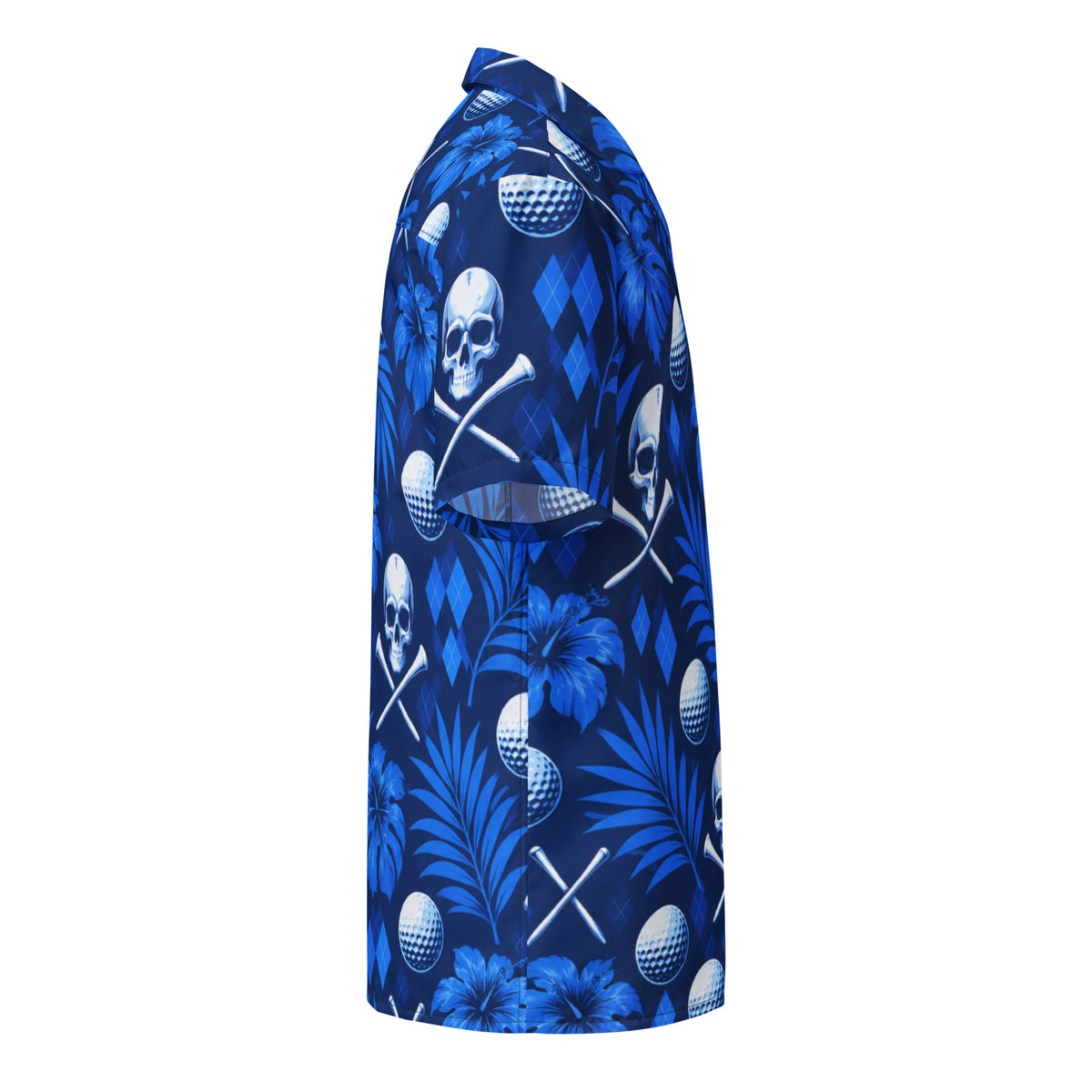 BLUE REAPER — Skull Hawaiian Golf Shirt — right side view