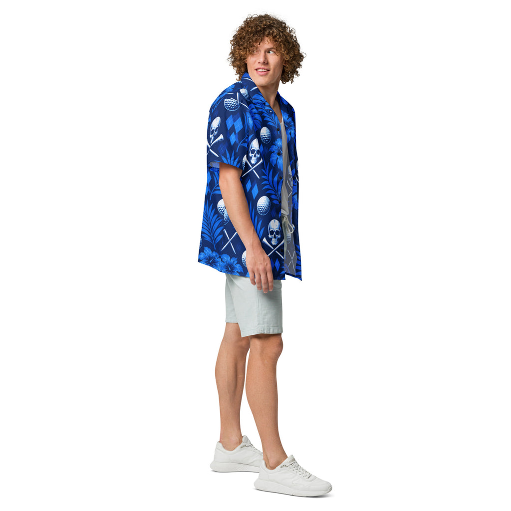 BLUE REAPER — Skull Hawaiian Golf Shirt — right side view