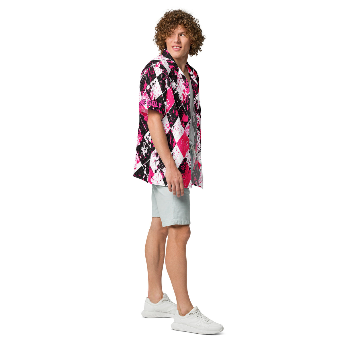 PINK SLIP — Pink Argyle Golf Button-Up — right side view