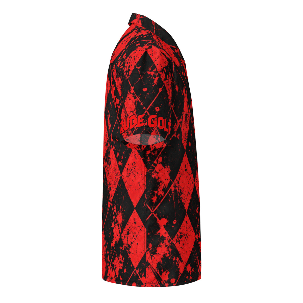 BLOOD IN THE WATER Black & Red Argyle Golf Shirt Unisex button shirt — right side view