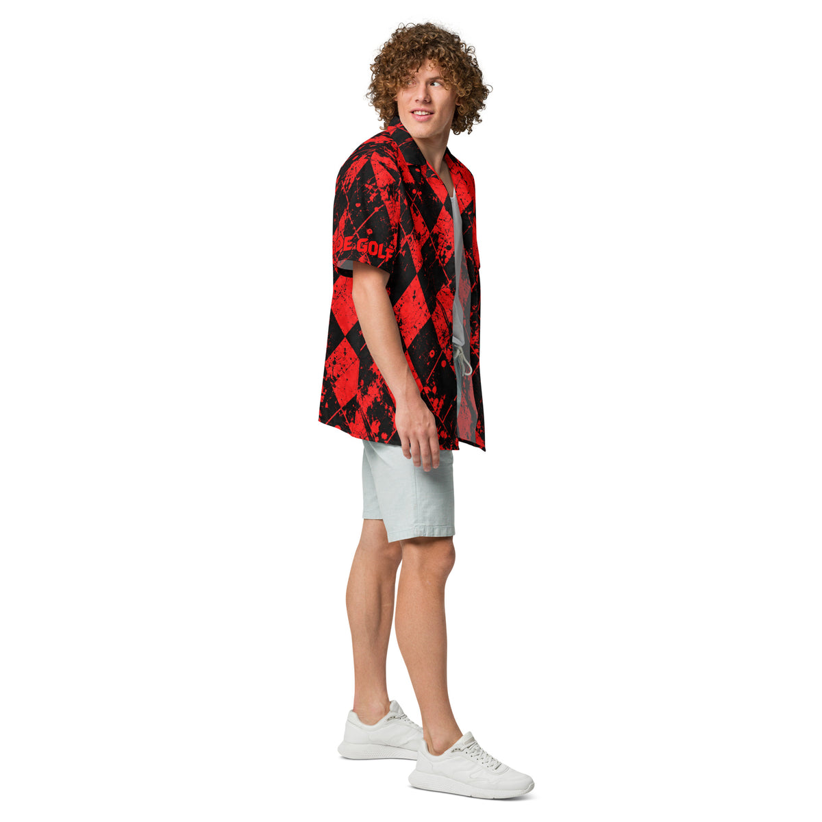 BLOOD IN THE WATER Black & Red Argyle Golf Shirt Unisex button shirt — right side view