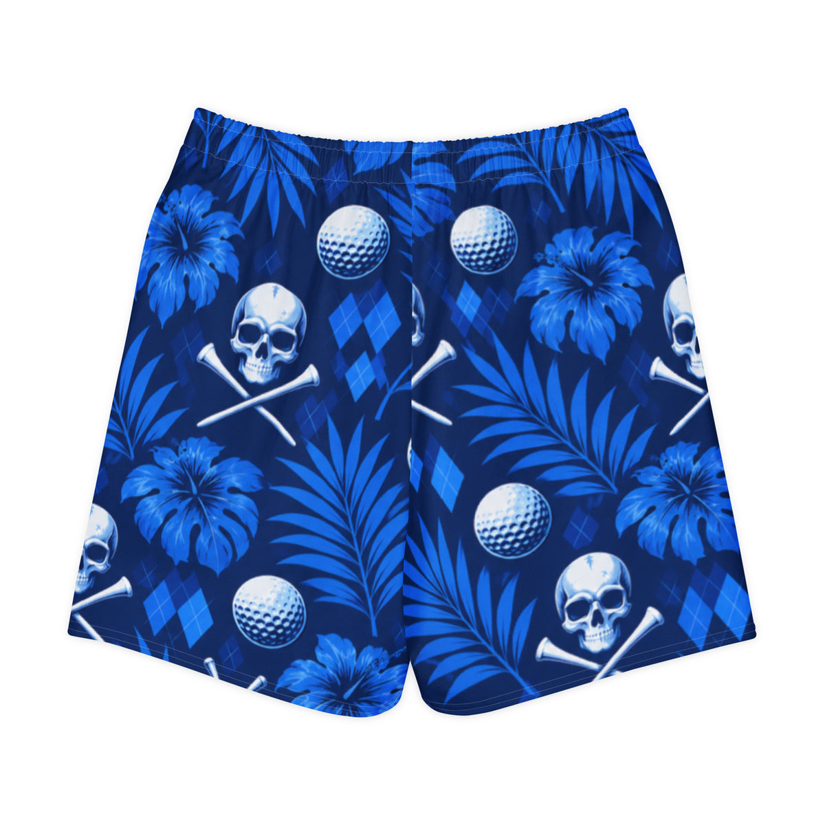 BLUE SKULL TROPIC — Long Golf Shorts — back view