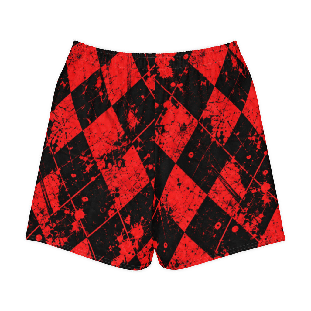 REDLINE RIOT — Red Argyle Long Shorts — back view