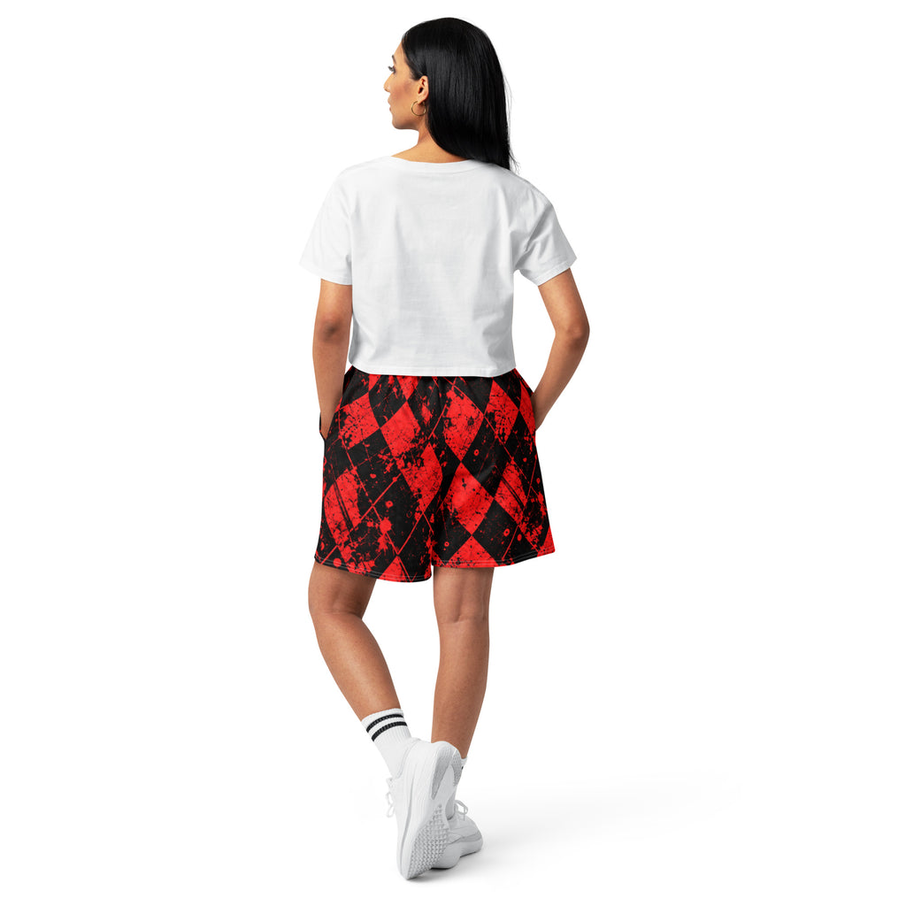 REDLINE RIOT — Red Argyle Long Shorts — back view