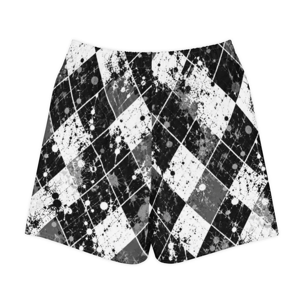CLUB CHAOS — Black & White Argyle Long Shorts — back view