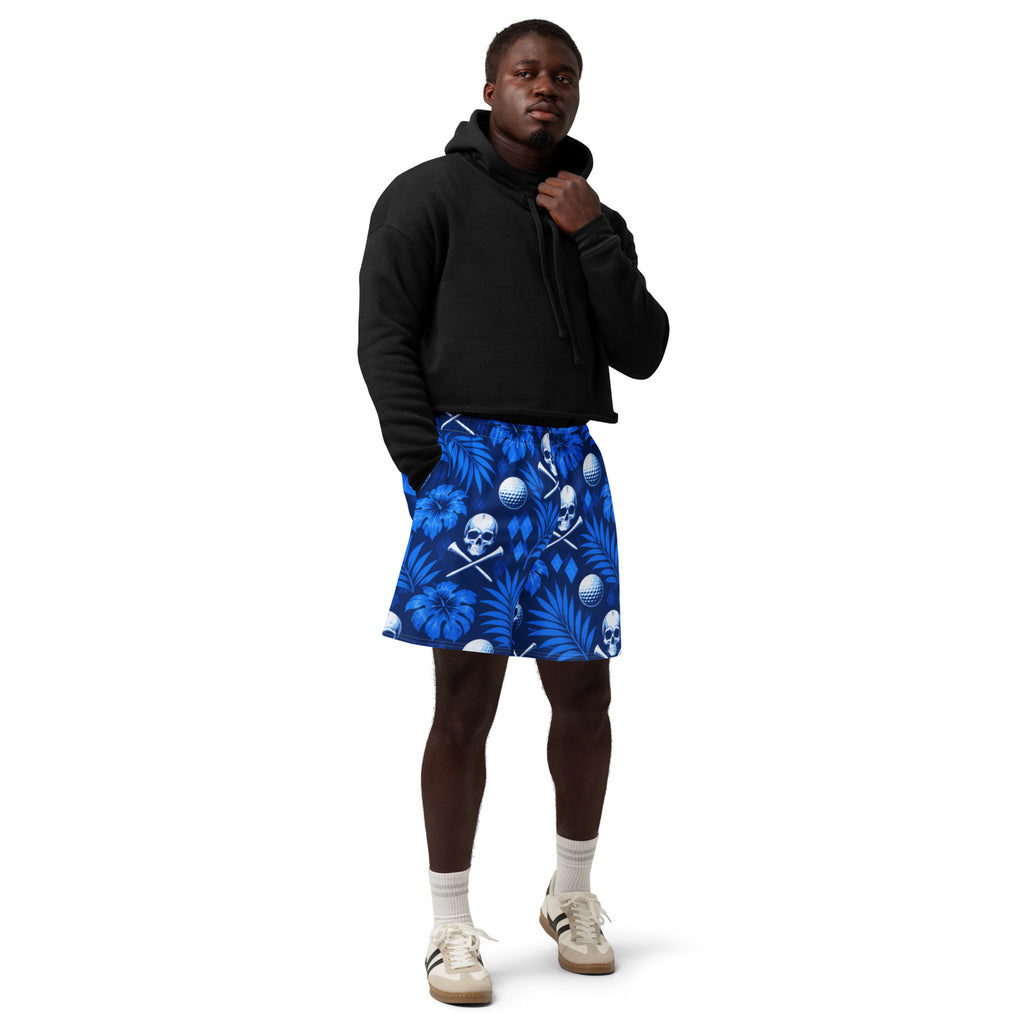 BLUE SKULL TROPIC — Long Golf Shorts — front view