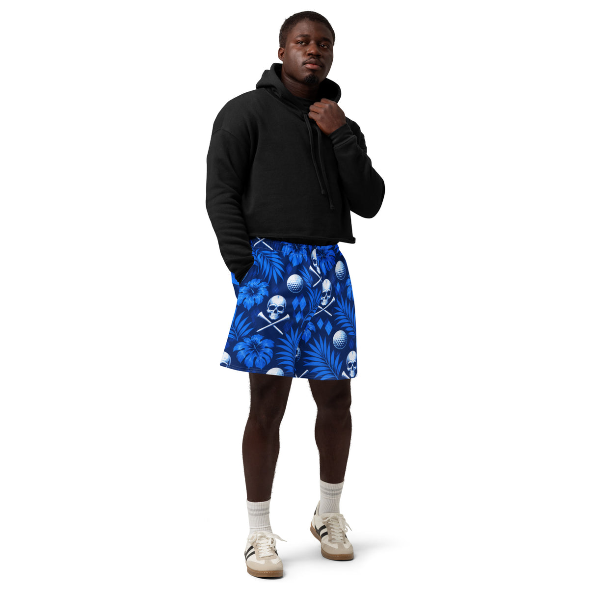BLUE SKULL TROPIC — Long Golf Shorts — front view