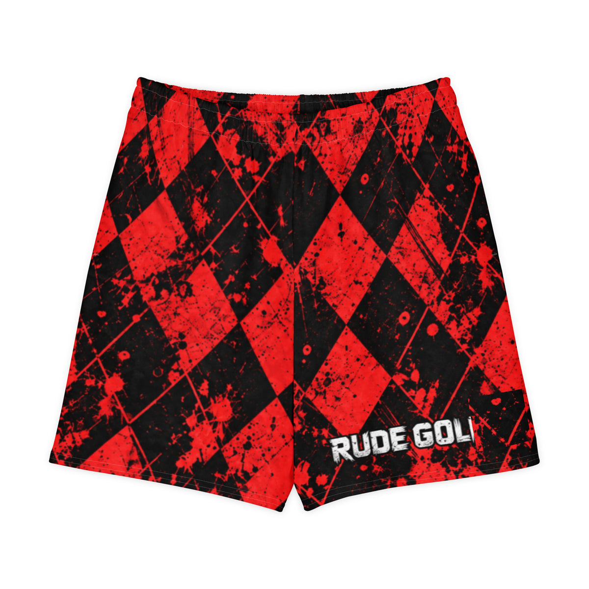 REDLINE RIOT — Red Argyle Long Shorts — front view