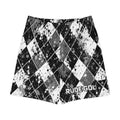 CLUB CHAOS — Black & White Argyle Long Shorts — front view