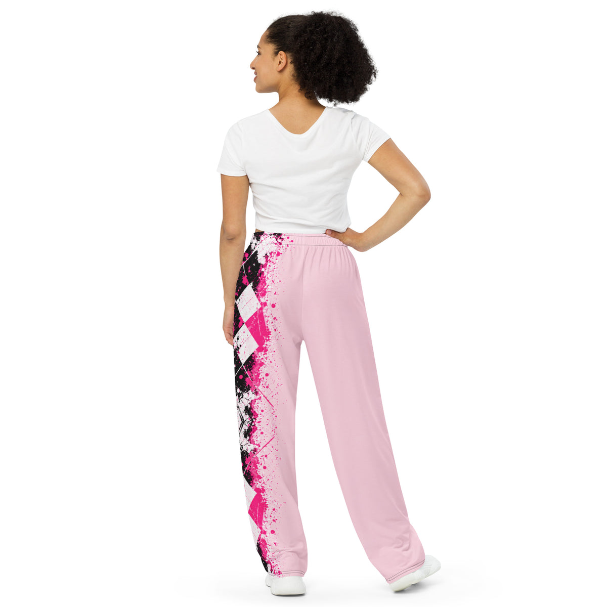 PRETTY IN PUNK — Pink Argyle Wide-Leg Pants — back view