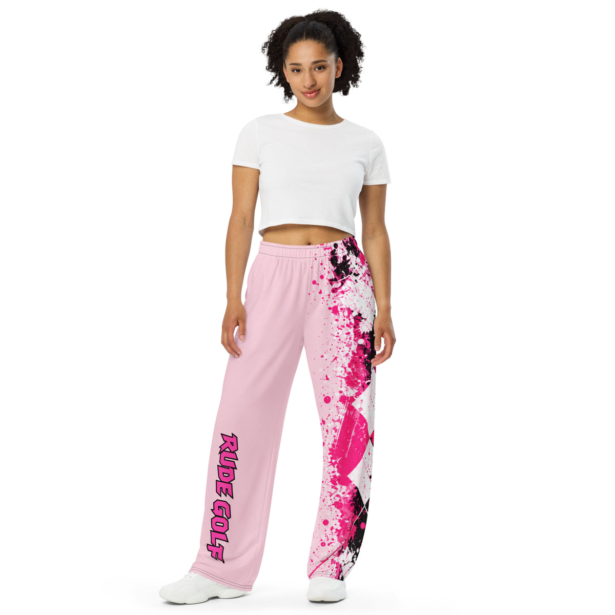 PRETTY IN PUNK — Pink Argyle Wide-Leg Pants — front view