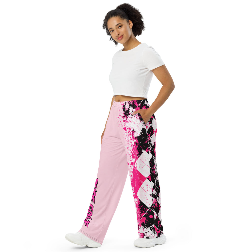 PRETTY IN PUNK — Pink Argyle Wide-Leg Pants — left front view