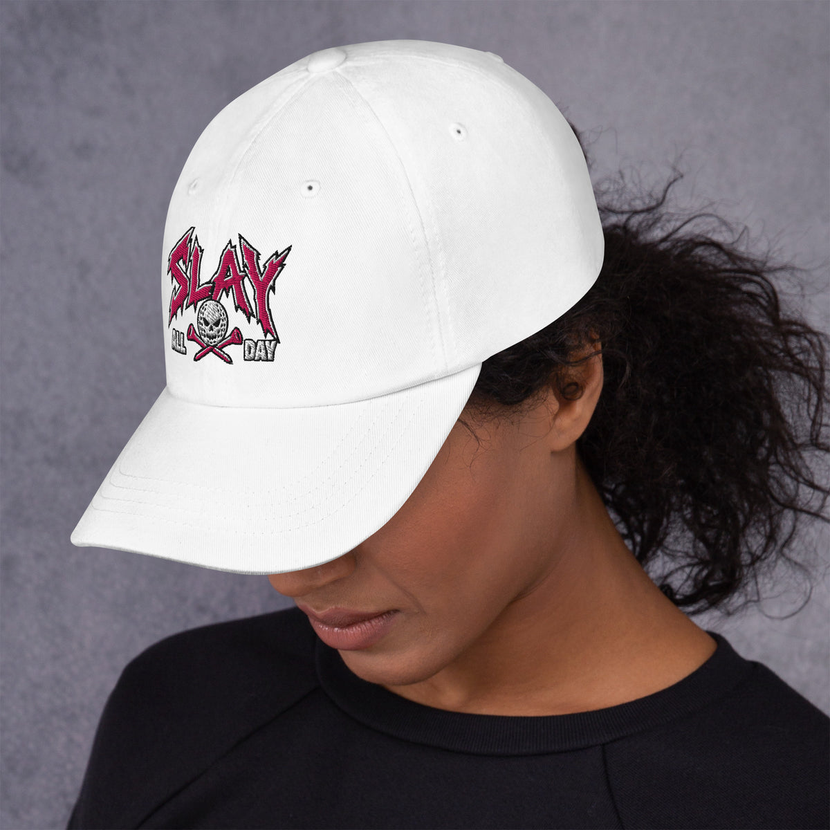 SLAY ALL DAY golf hat — left side view