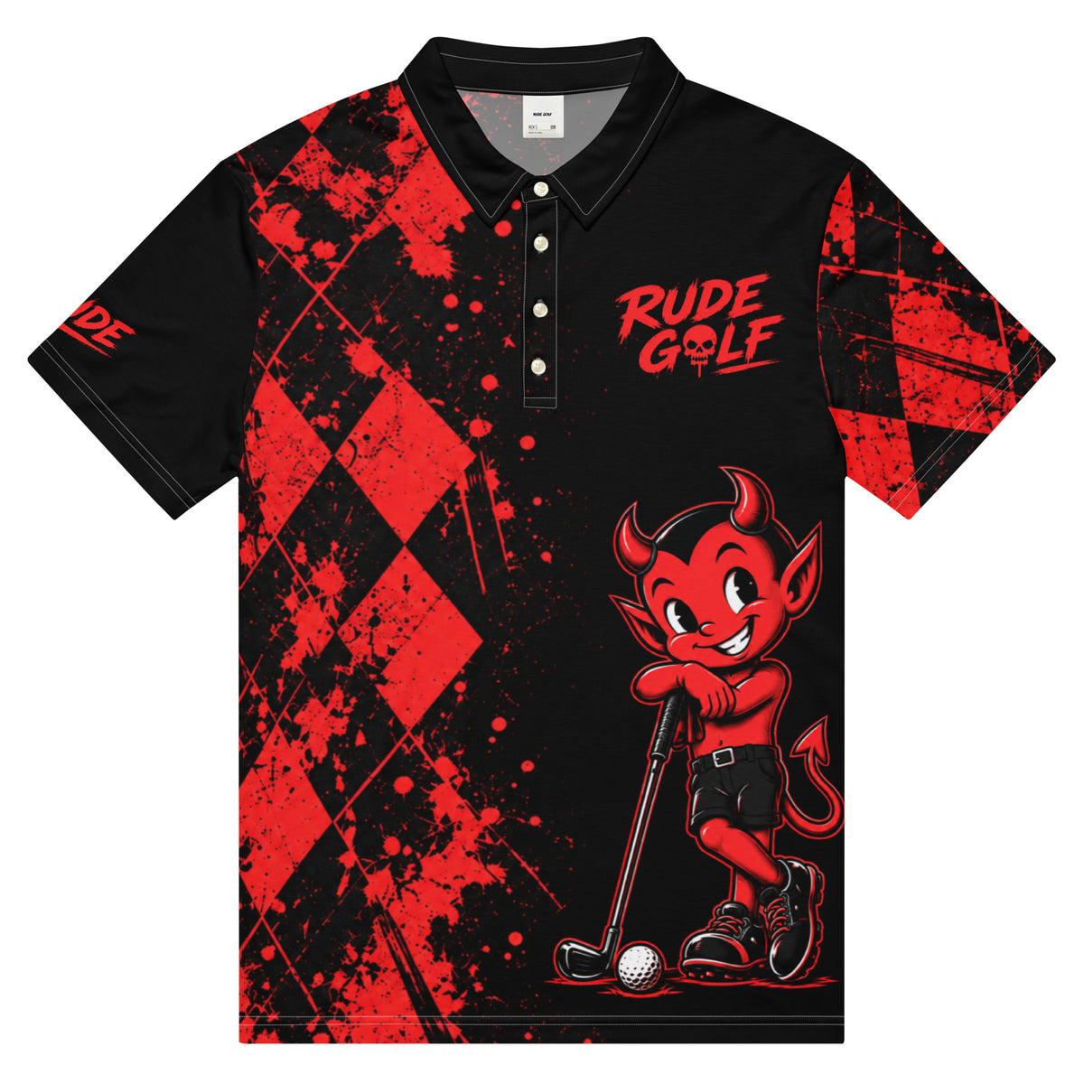 HELL OF A ROUND — Black & Red Golf Polo — front view