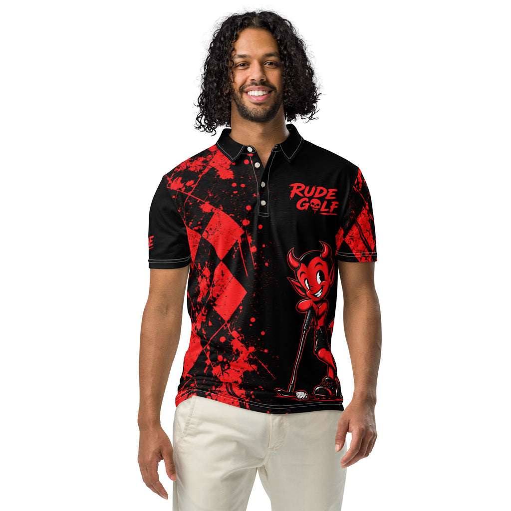 HELL OF A ROUND — Black & Red Golf Polo — front view