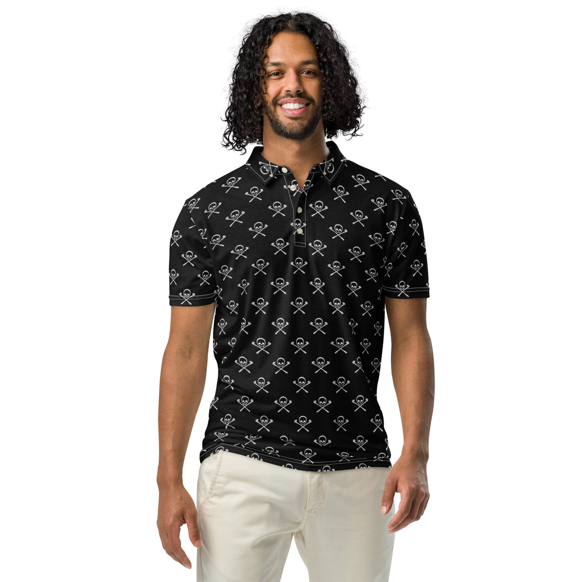 DEAD MAN — Skull & Crossed Clubs Golf Polo — front view