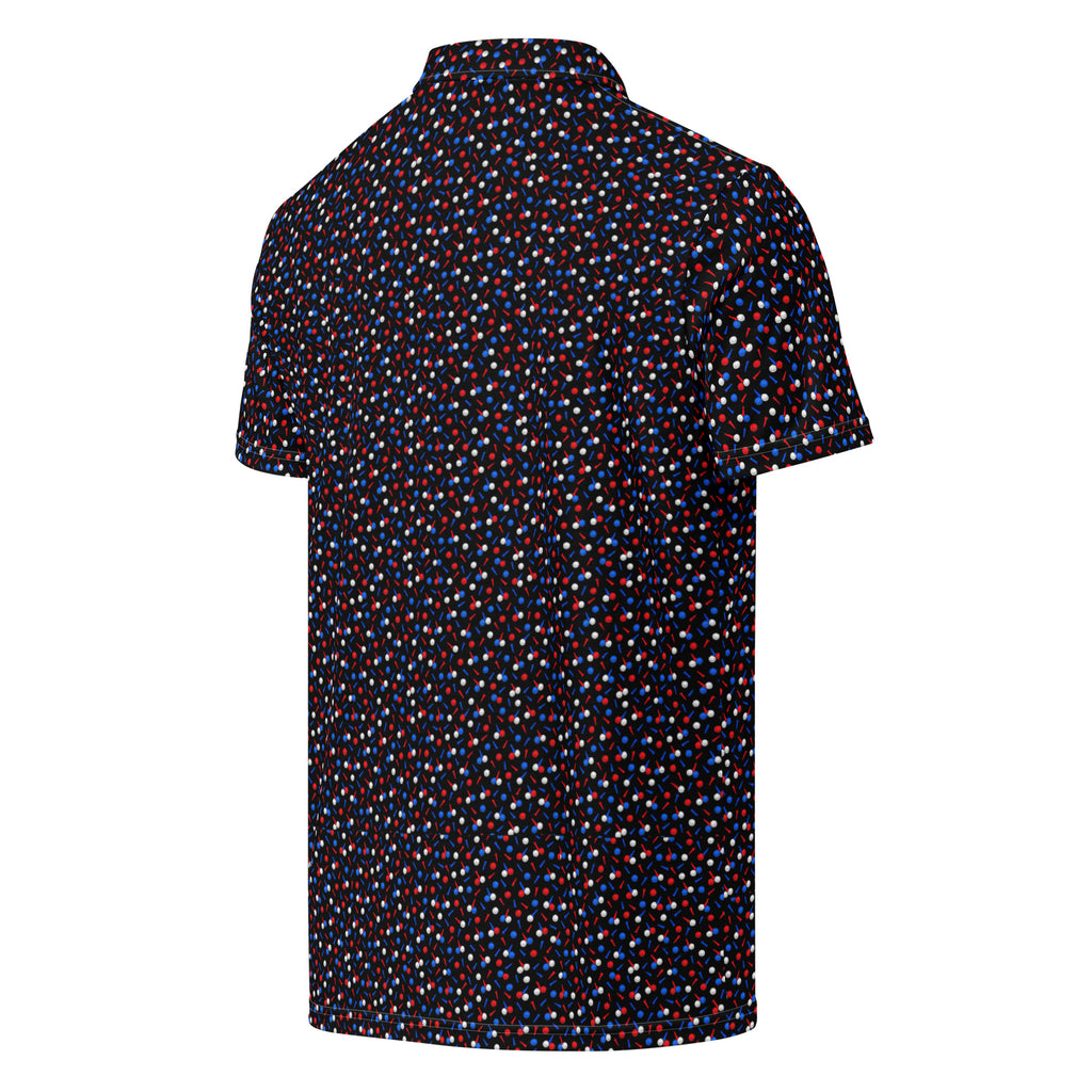 RED, WHITE & BLUE BALLS golf polo — right back view