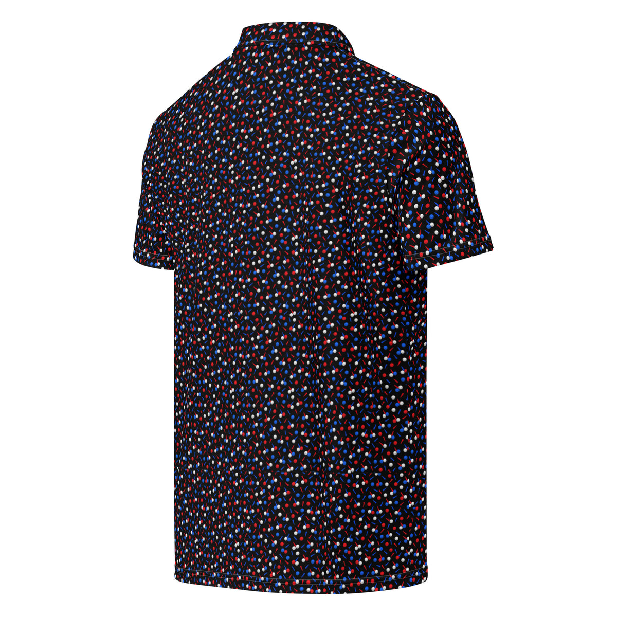 RED, WHITE & BLUE BALLS golf polo — right back view