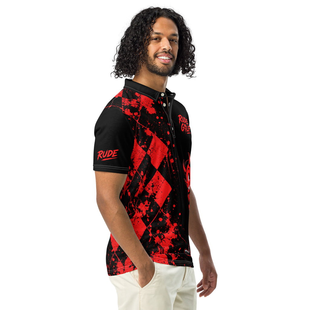 HELL OF A ROUND — Black & Red Golf Polo — right front view