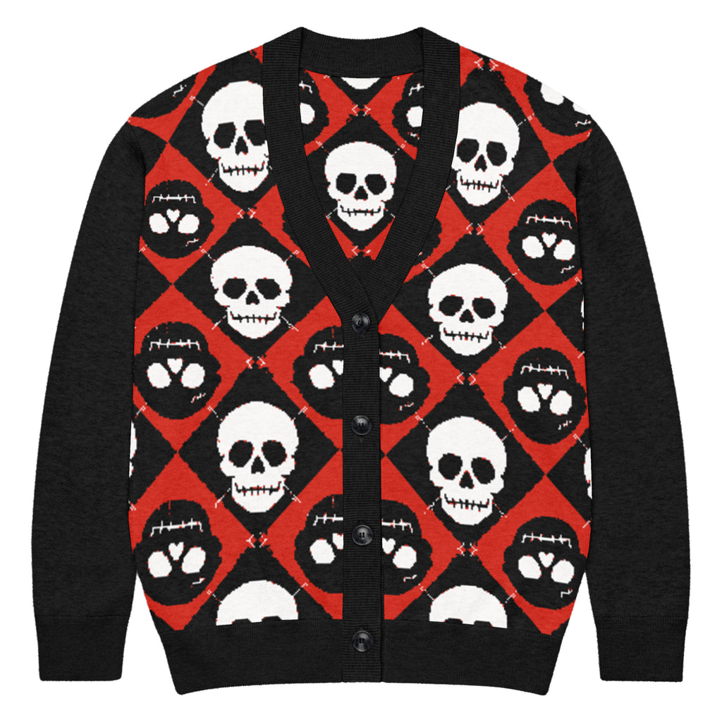 DEAD FORMAL — Skull Argyle Long-Sleeve Cardigan — front view