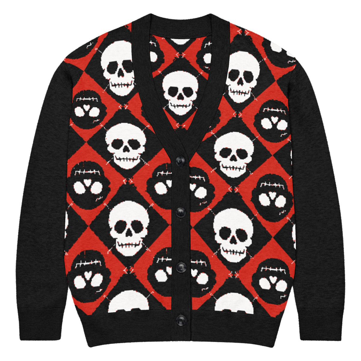 DEAD FORMAL — Skull Argyle Long-Sleeve Cardigan — front view