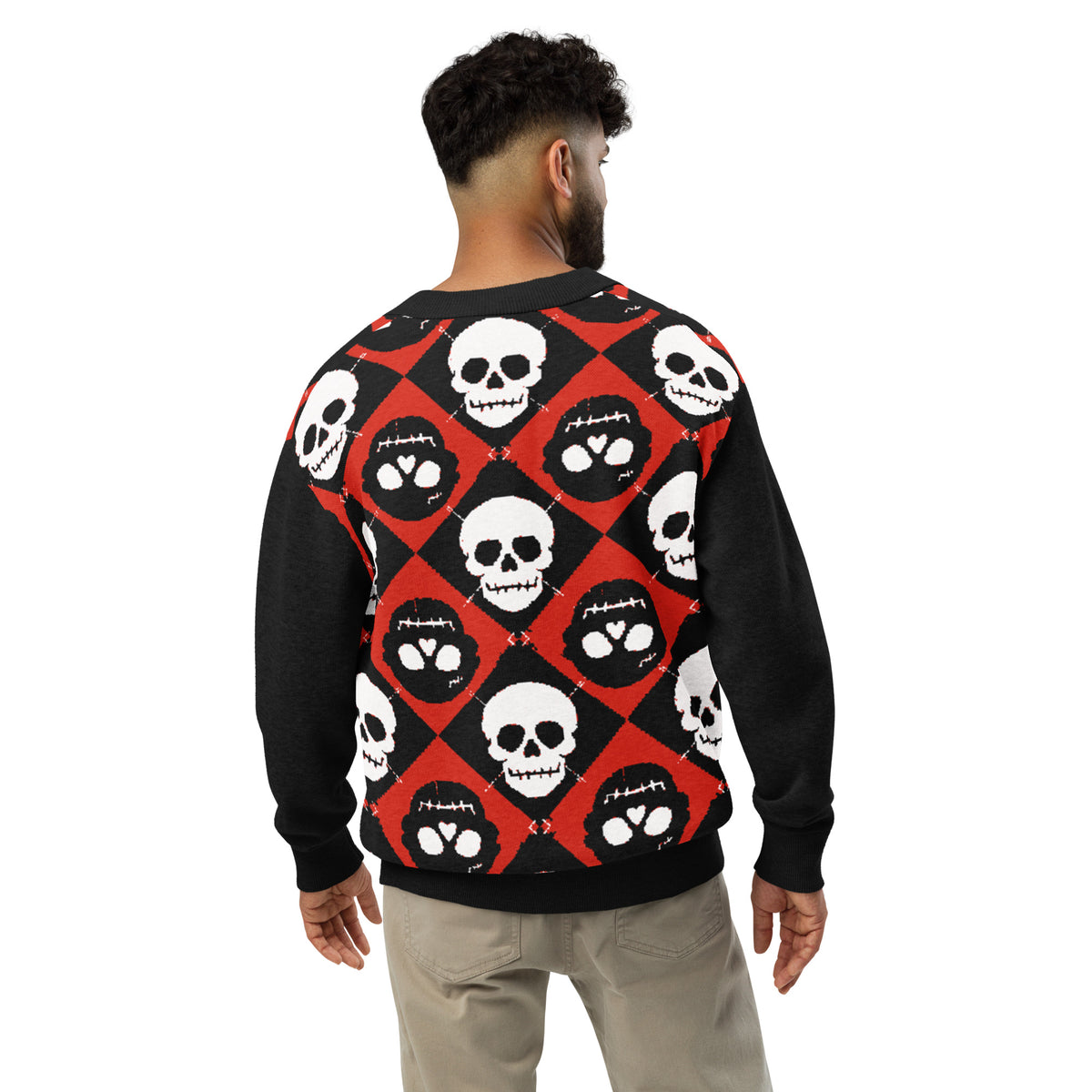 DEAD FORMAL — Skull Argyle Long-Sleeve Cardigan — back view