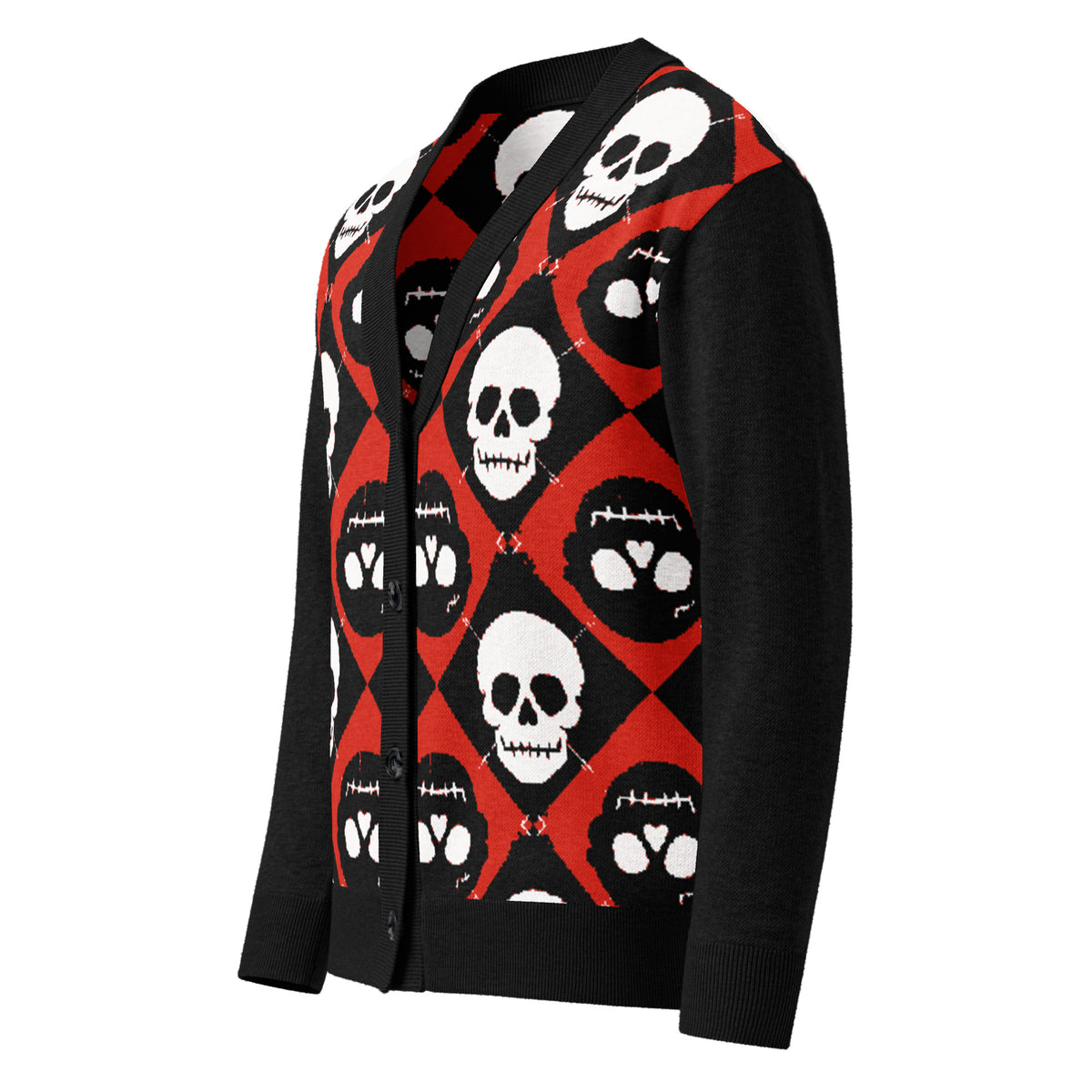DEAD FORMAL — Skull Argyle Long-Sleeve Cardigan — left front view
