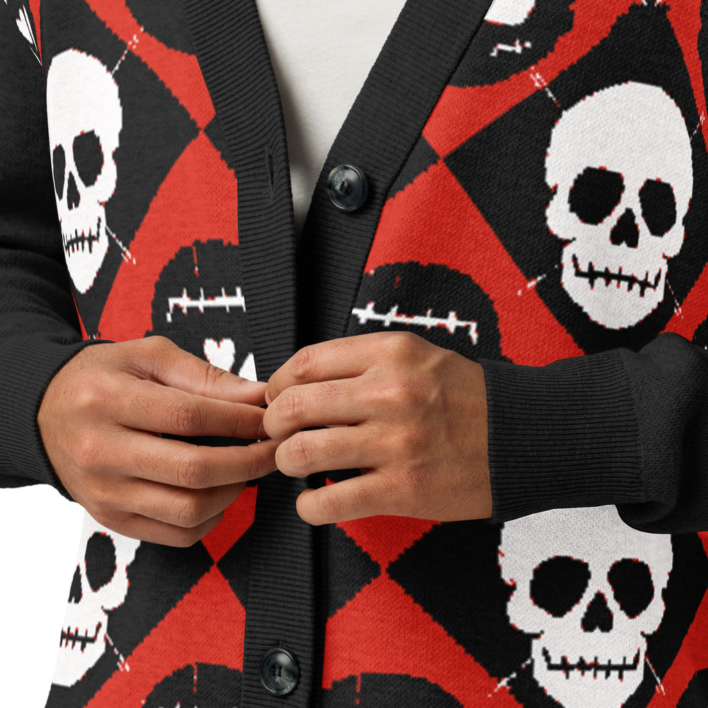 DEAD FORMAL — Skull Argyle Long-Sleeve Cardigan — design detail