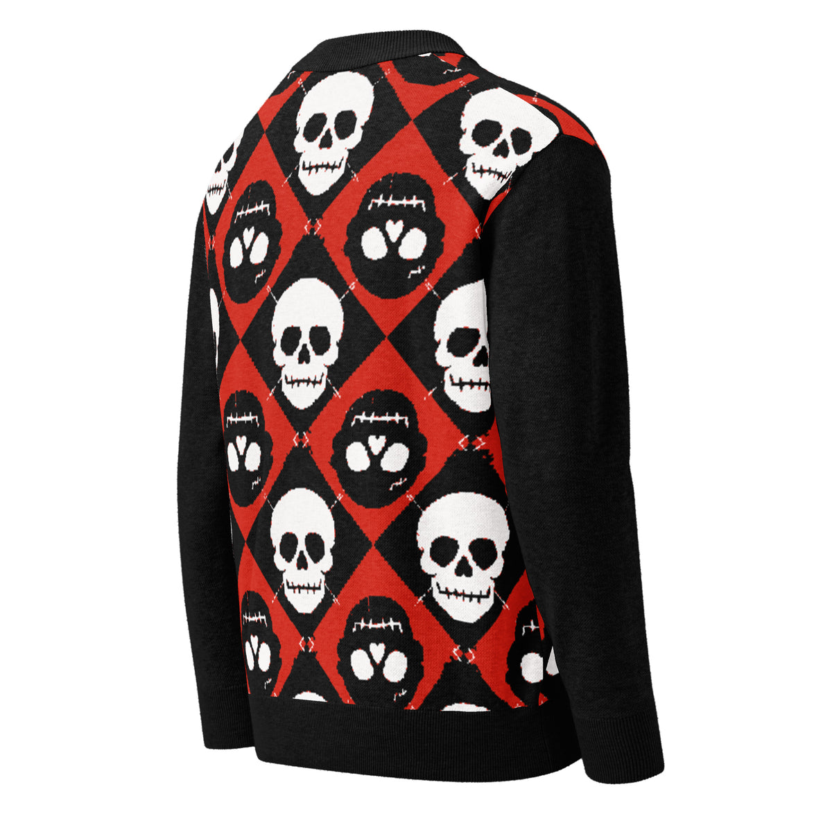 DEAD FORMAL — Skull Argyle Long-Sleeve Cardigan — right back view
