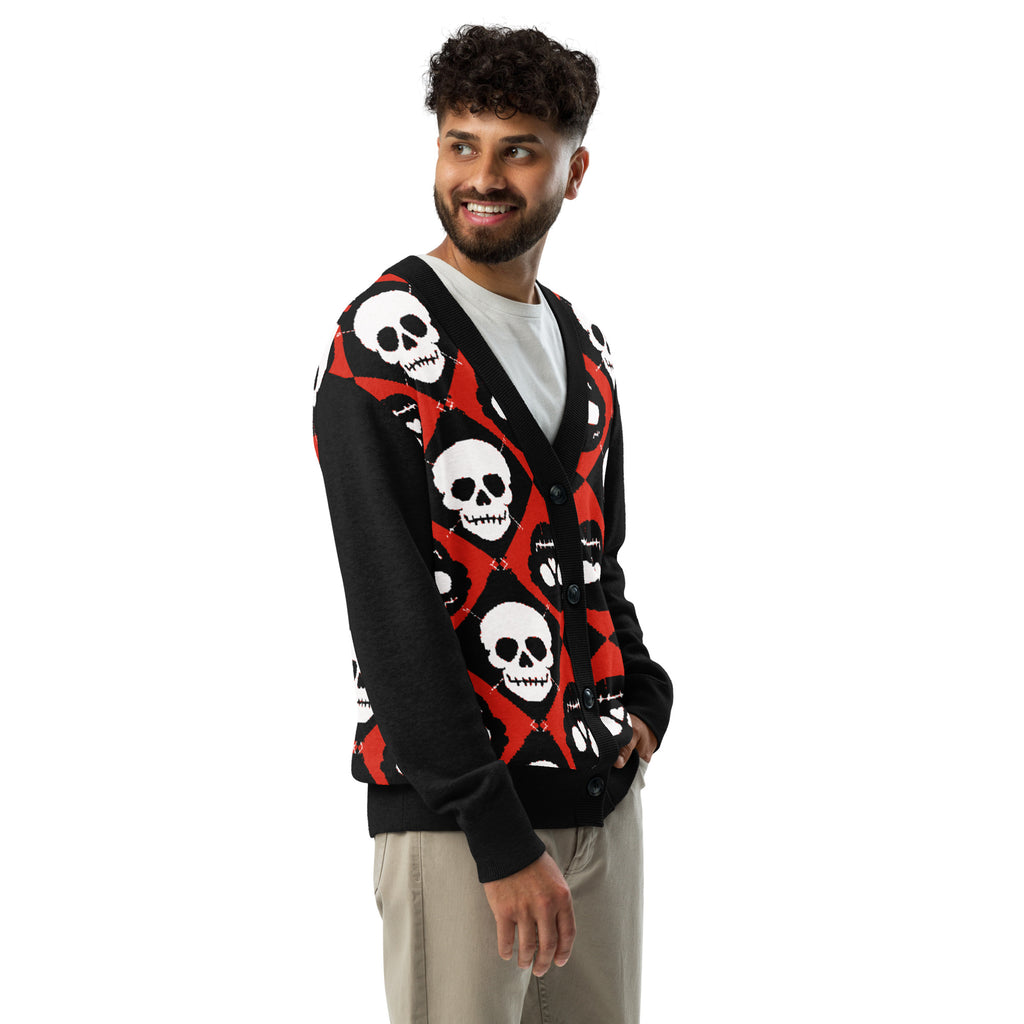 DEAD FORMAL — Skull Argyle Long-Sleeve Cardigan — right front view