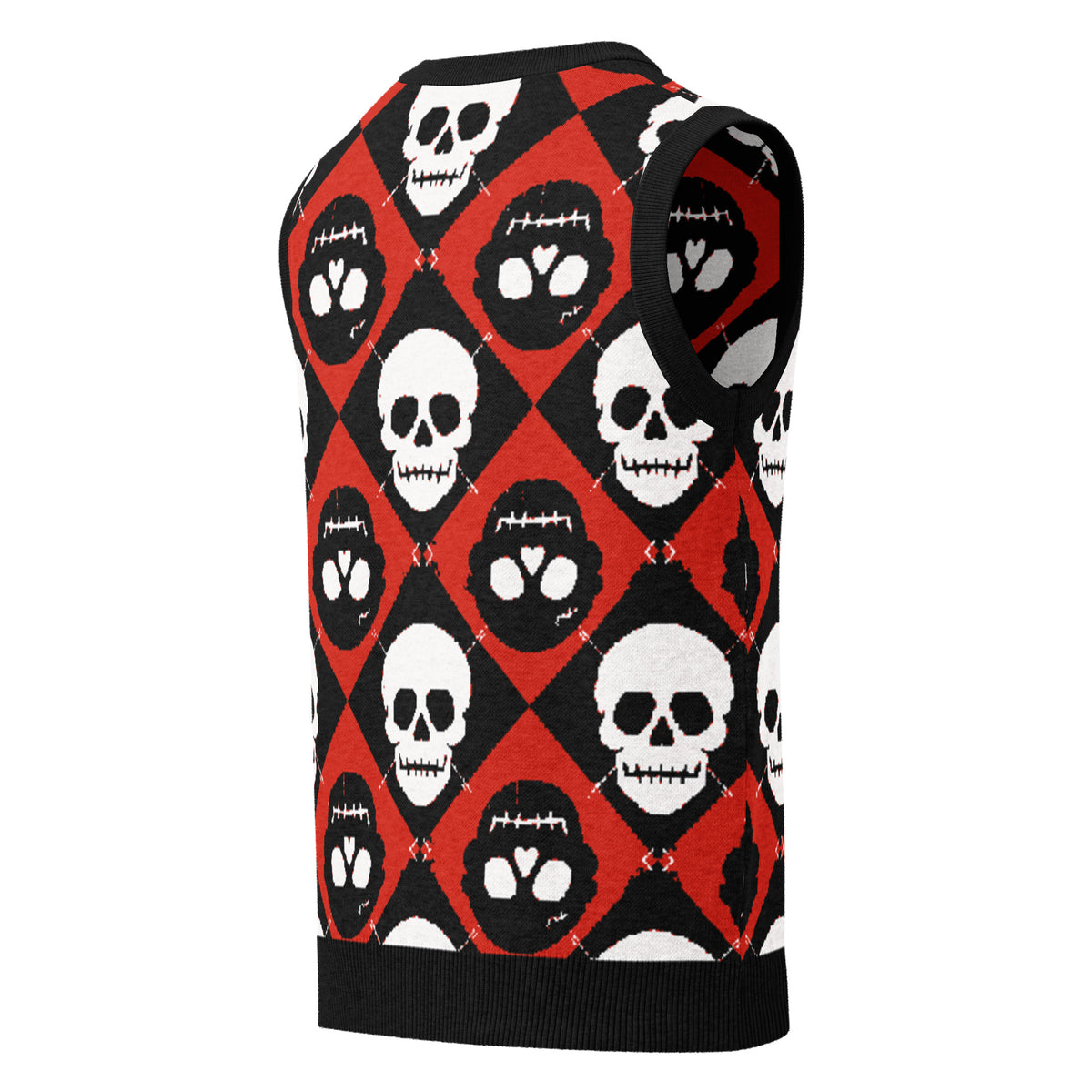 AFTERLIFE ARGYLE — Skull Argyle Knit V-Neck Vest — back view
